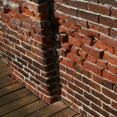 A brick wall that is deteriorating.