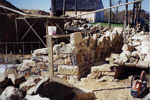 a natural stone wall installation