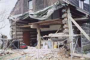 wall removed from an old log cabin during restoration