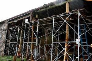 scaffolding set up for barn restoration