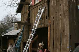 barn walls being disassembled