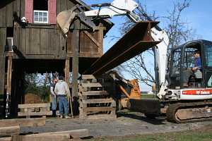 steel beam being moved into place