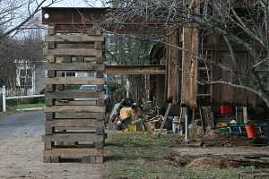 barn suspended on steel beams and wooden pallets