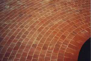 a circular brick patio