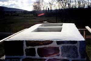 The top of a stone chimney