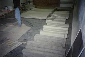 a shop where custom concrete castings are being assembled