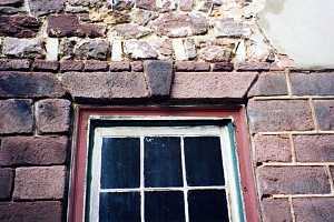 A restored stone window frame