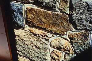 closeup of natural stone fireplace