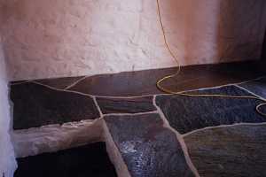 A finished stone floor