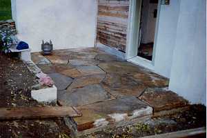 a newly installed stone patio